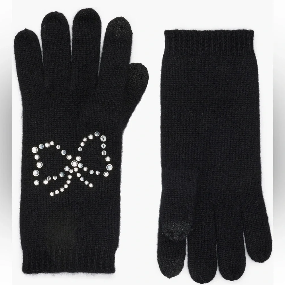 SOFIA CASHMERE SILVER CRYSTAL STUD EMBELLISHED CASHMERE GLOVES BLACK OS NWT